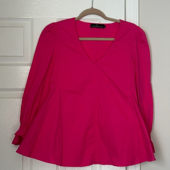 Tuckernuck Pomander Place Easton Blouse Pink Cotton Poplin Long Sleeve Blouse M - Picture 2 of 8